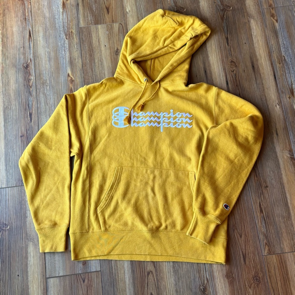 Rare Triple Logo Champion Men's Yellow Hoodie